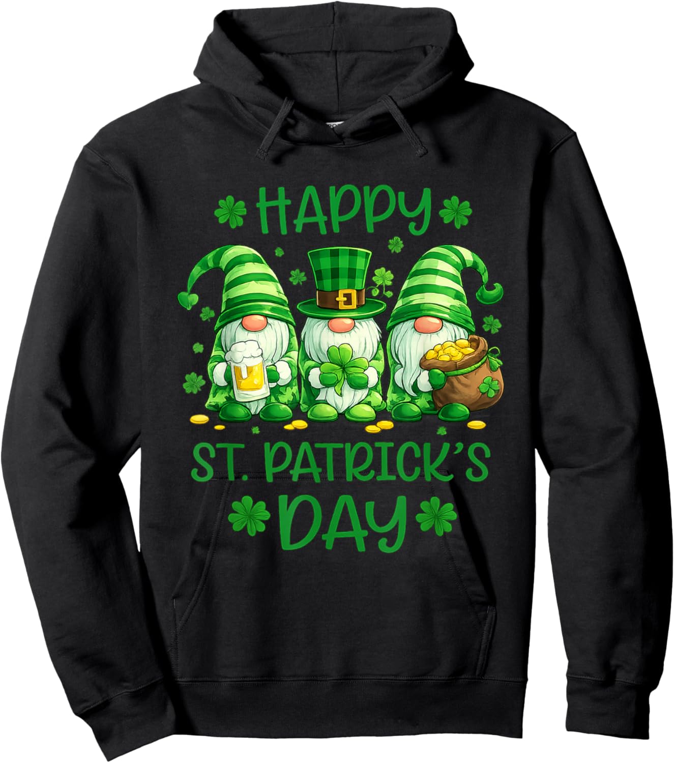 Happy St. Patrick’s Day Cute Gnomes Irish Shamrock Hoodie - Hoodie | Black