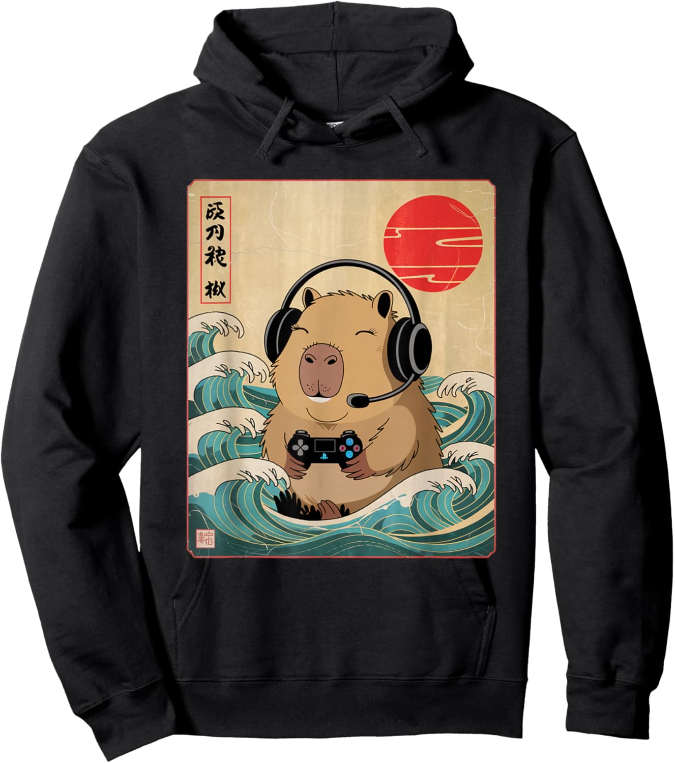 Anime Gamer Capybara Japanese Art Gaming Gifts Men Boys Teen Hoodie - Hoodie | Black