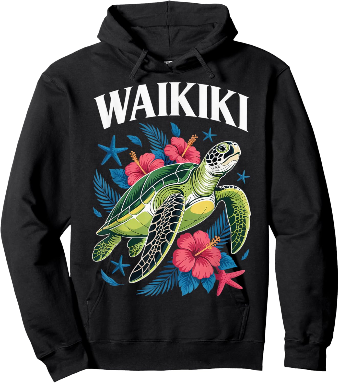 Tropical Waikiki Honolulu Hawaii Island Turtle Waikiki Hoodie - Hoodie | Black