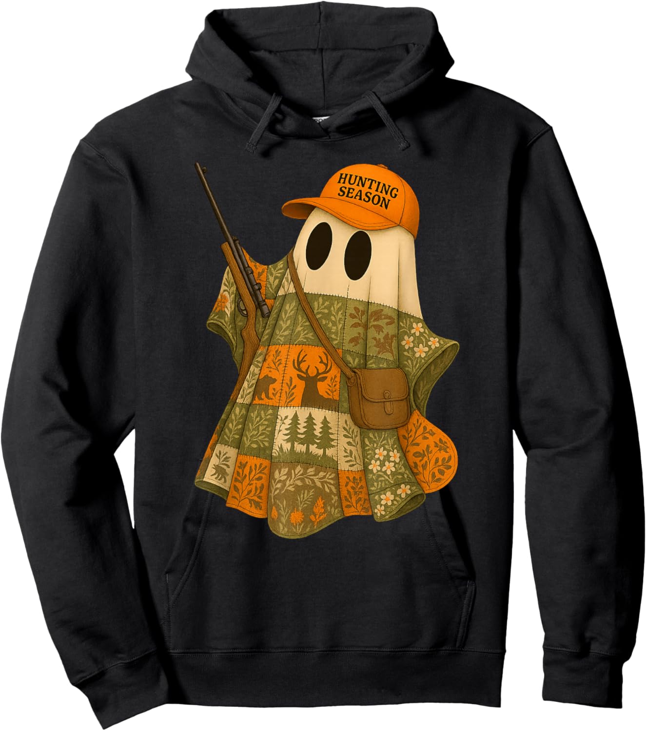 Hunting Season Camo Hunting Ghost Patchwork Hoodie - Hoodie | Black