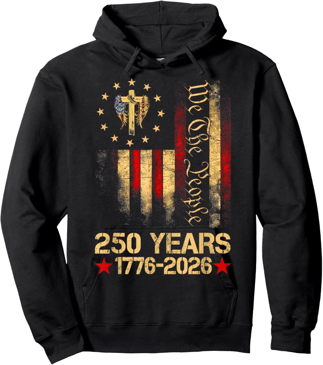 Flag Cross 250 Years Faith and Freedom 1776-2026 Hoodie - Hoodie | Black