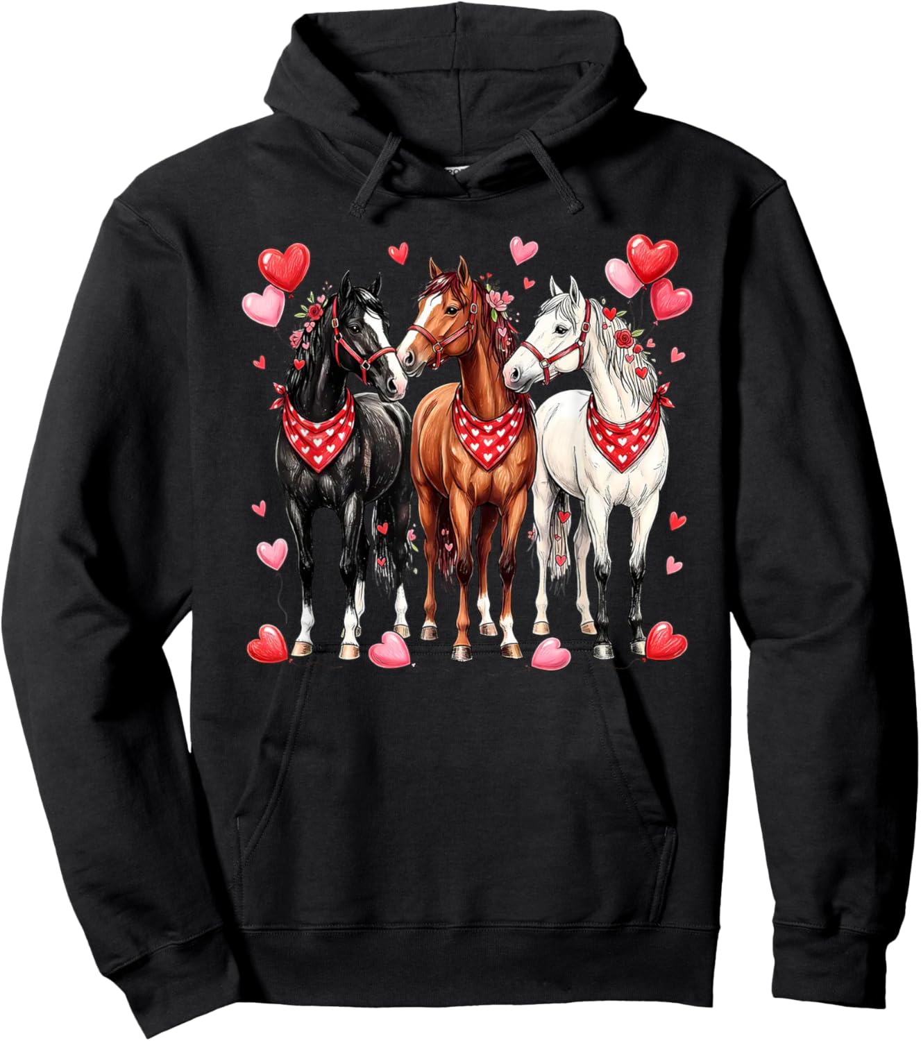 Cute Horse Valentine Love Heart Horse Lover Equestrian Hoodie - Hoodie | Black