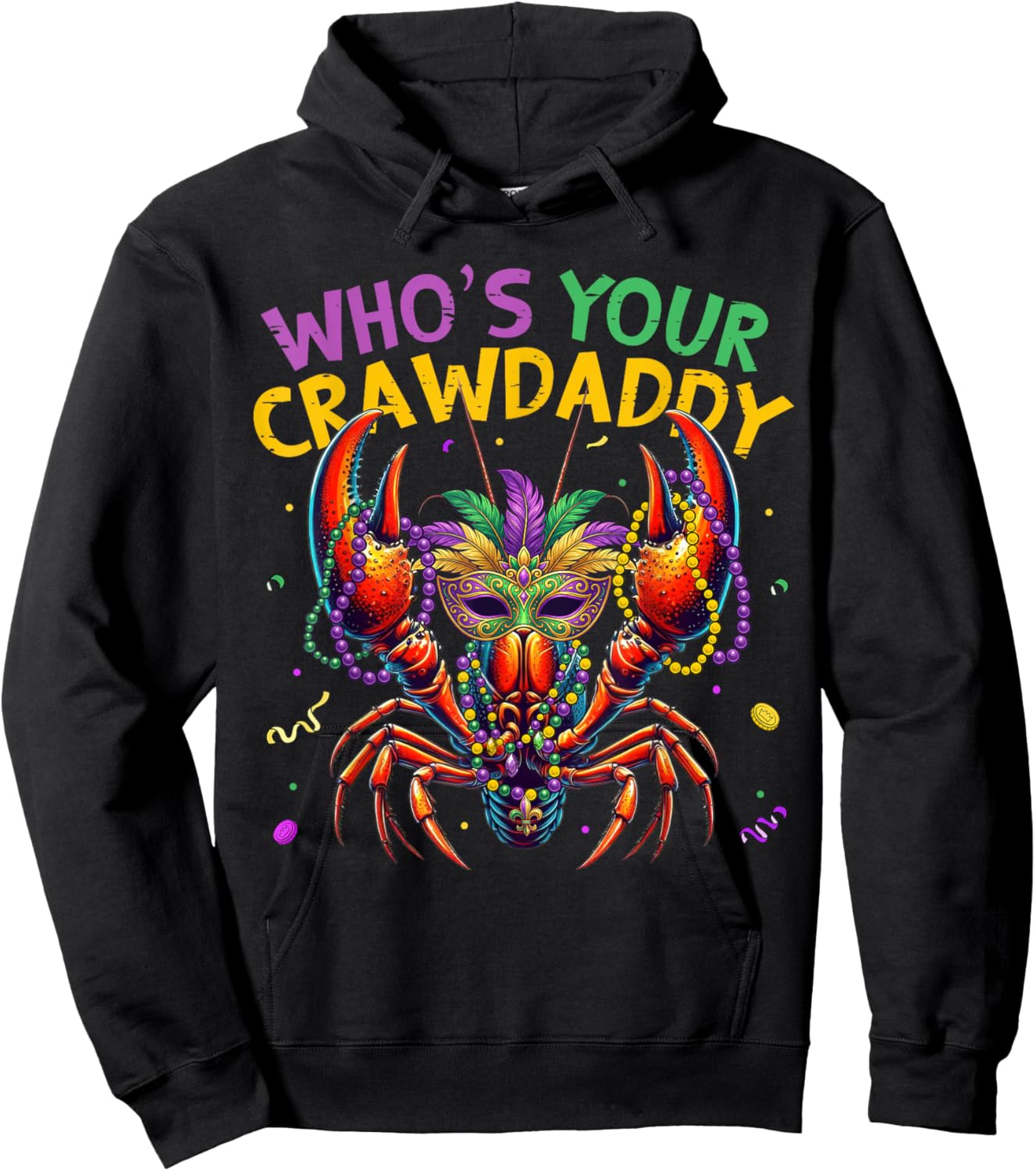 Funny Crawfish Mardi Gras Jester Beads Whos Your Crawdaddy Hoodie - Hoodie | Black