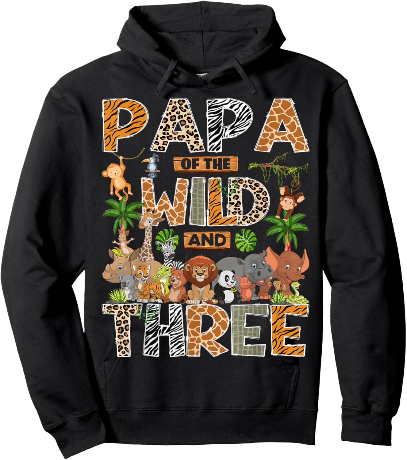 Papa of The Wild & Three 3rd Birthday Boy Safari Jungle Hoodie - Hoodie | Black