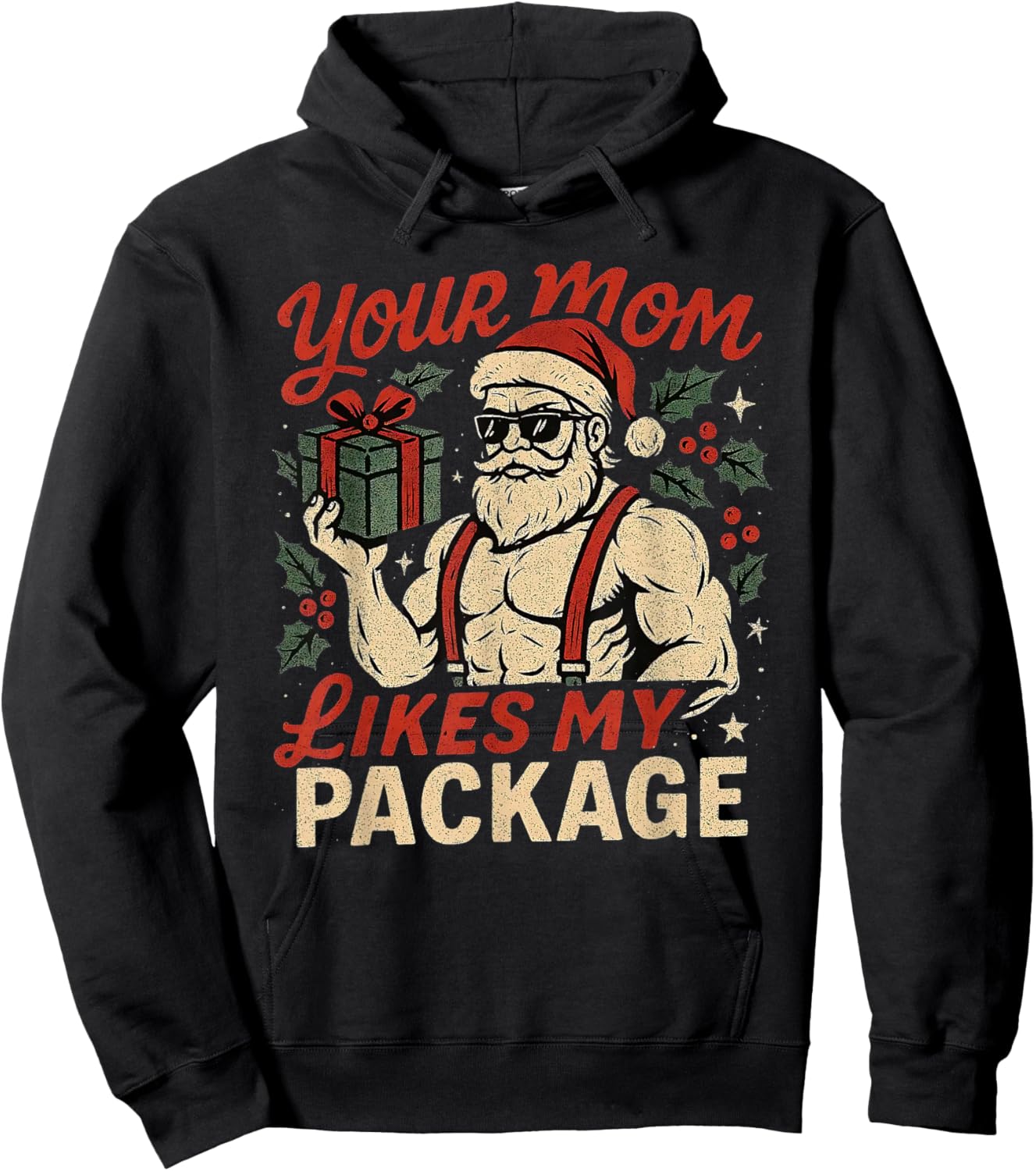 Your Mom Likes My Package Funny Santa Christmas Hoodie - Hoodie | Black