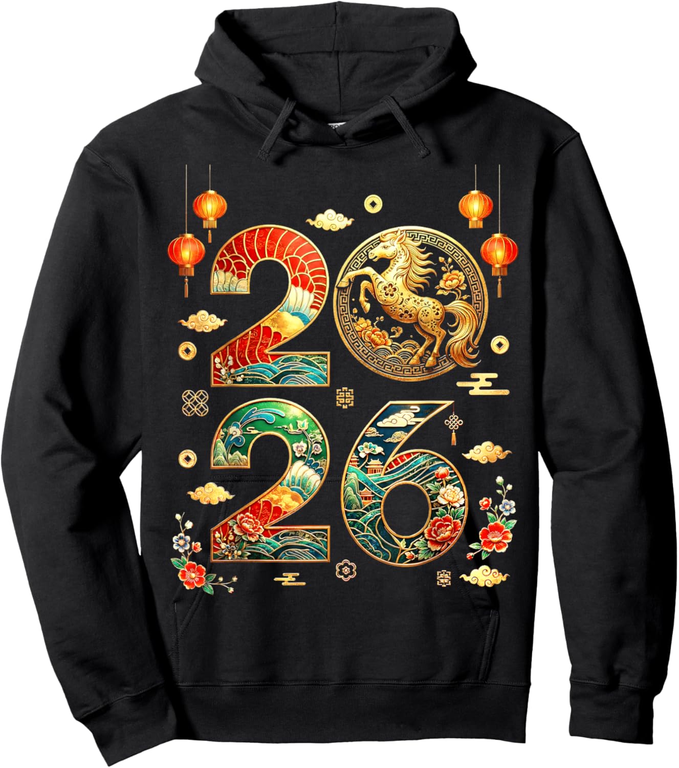 Year of The Horse 2026 Chinese New Year Lunar New Year Horse Hoodie - Hoodie | Black