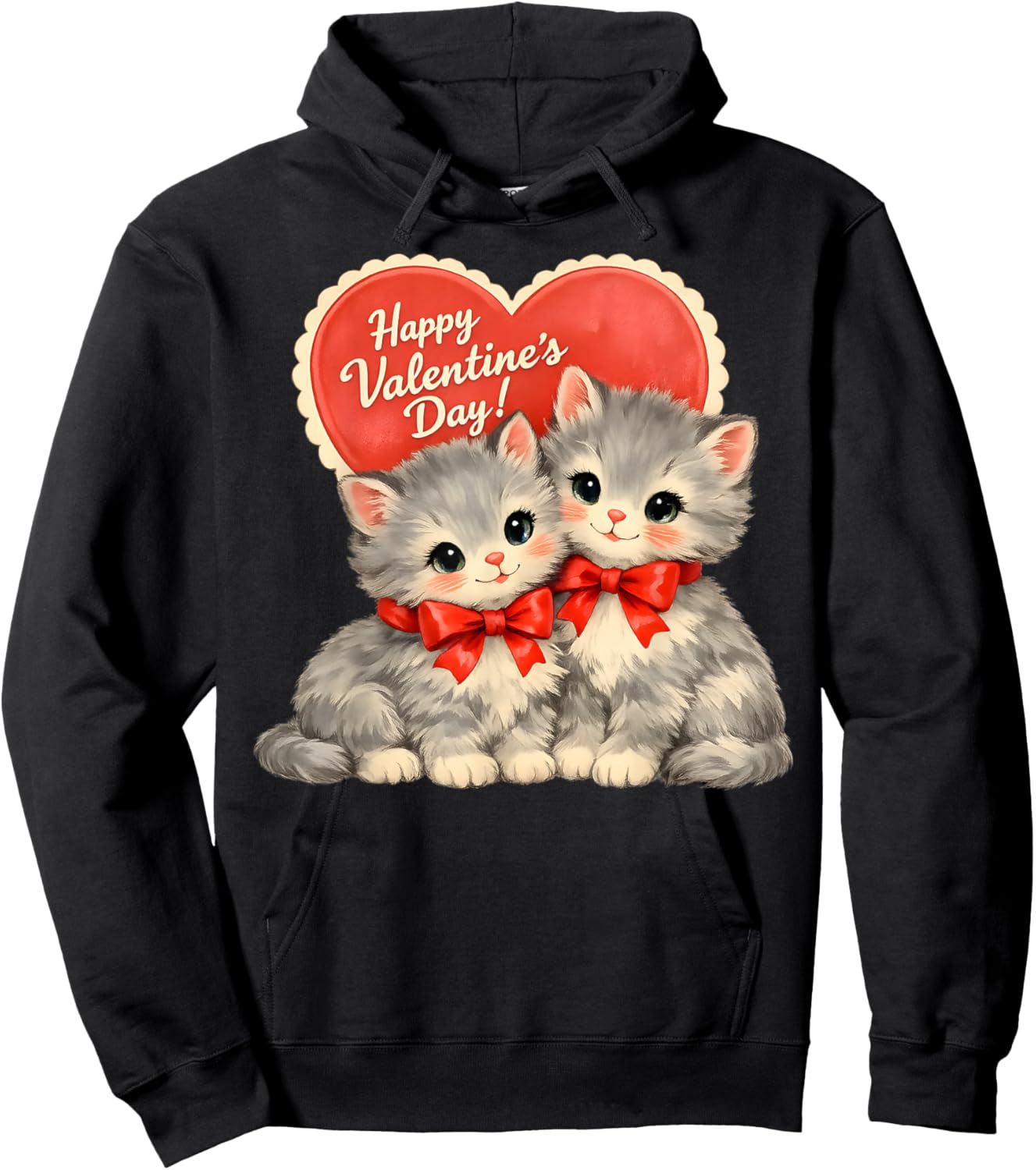 Vintage Valentine Kittens Retro Cute Cat Hoodie - Hoodie | Black
