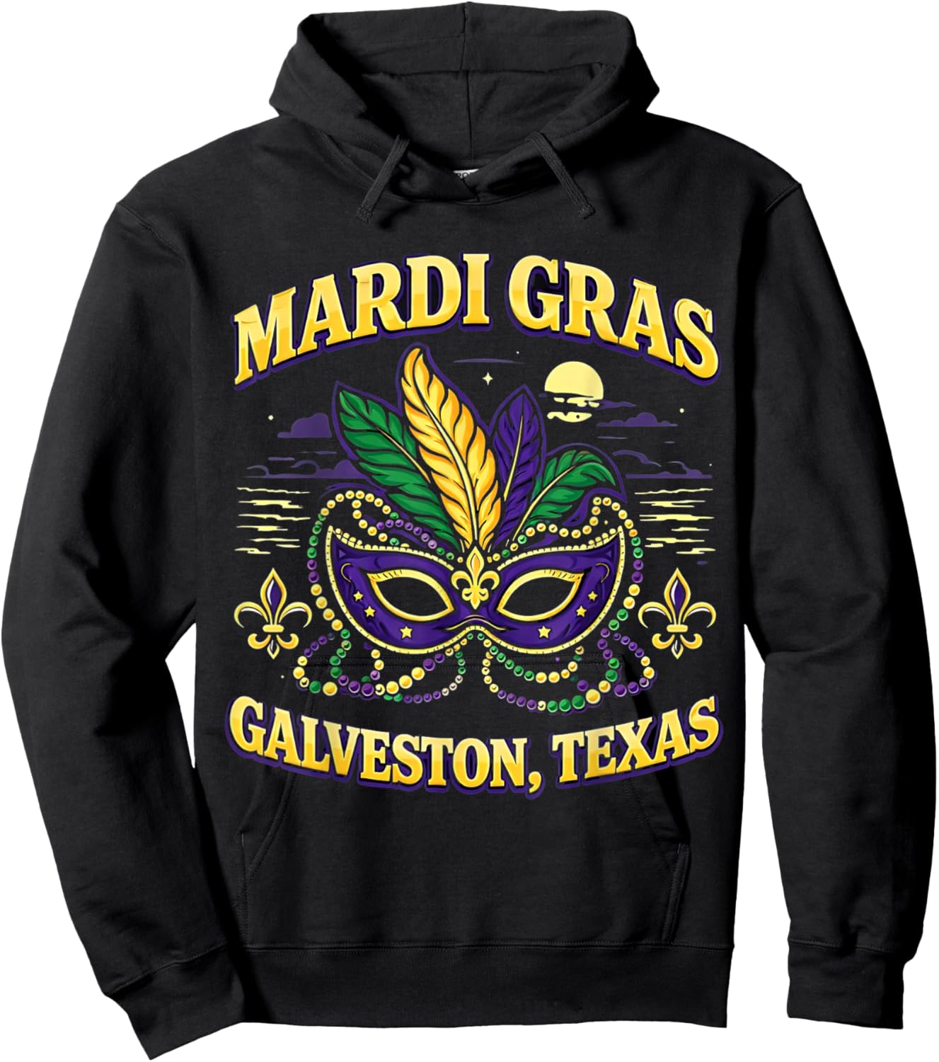 Mardi Gras Galveston Texas Mask Beads Feathers Parade Hoodie - Hoodie | Black