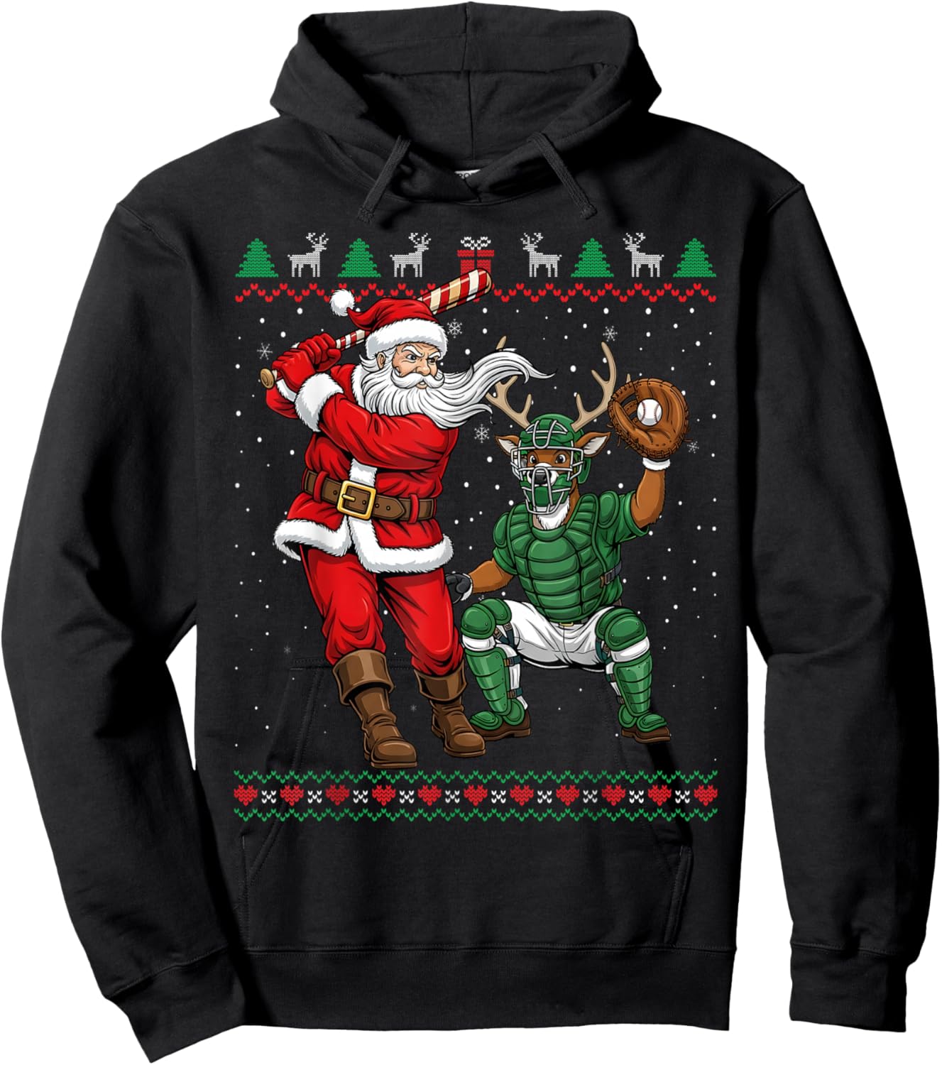 Funny Christmas Santa Baseball Ugly Sweater Hoodie - Hoodie | Black