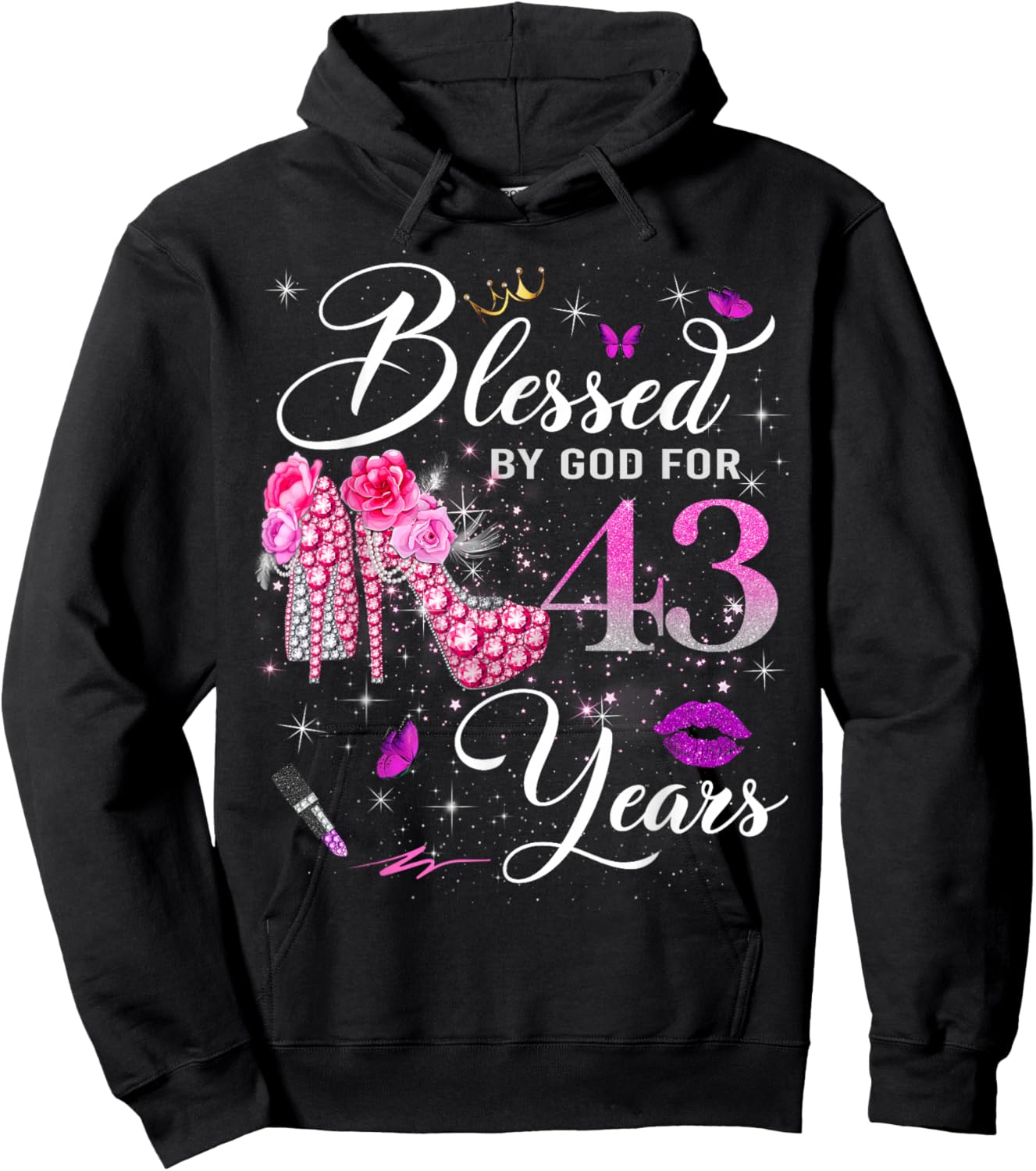 Blessed by God for 43 Years Old Women 43rd Birthday Queen Hoodie - Hoodie | Black