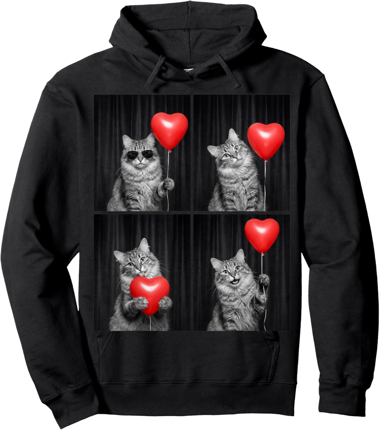Funny Cat Photobooth Kitten Lover Design Valentines Hoodie - Hoodie | Black