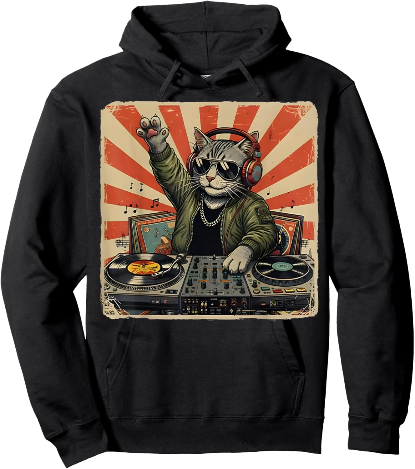 Funny DJ Cat Disco Sound Tech Headphone Music Cat Meme Hoodie - Hoodie | Black