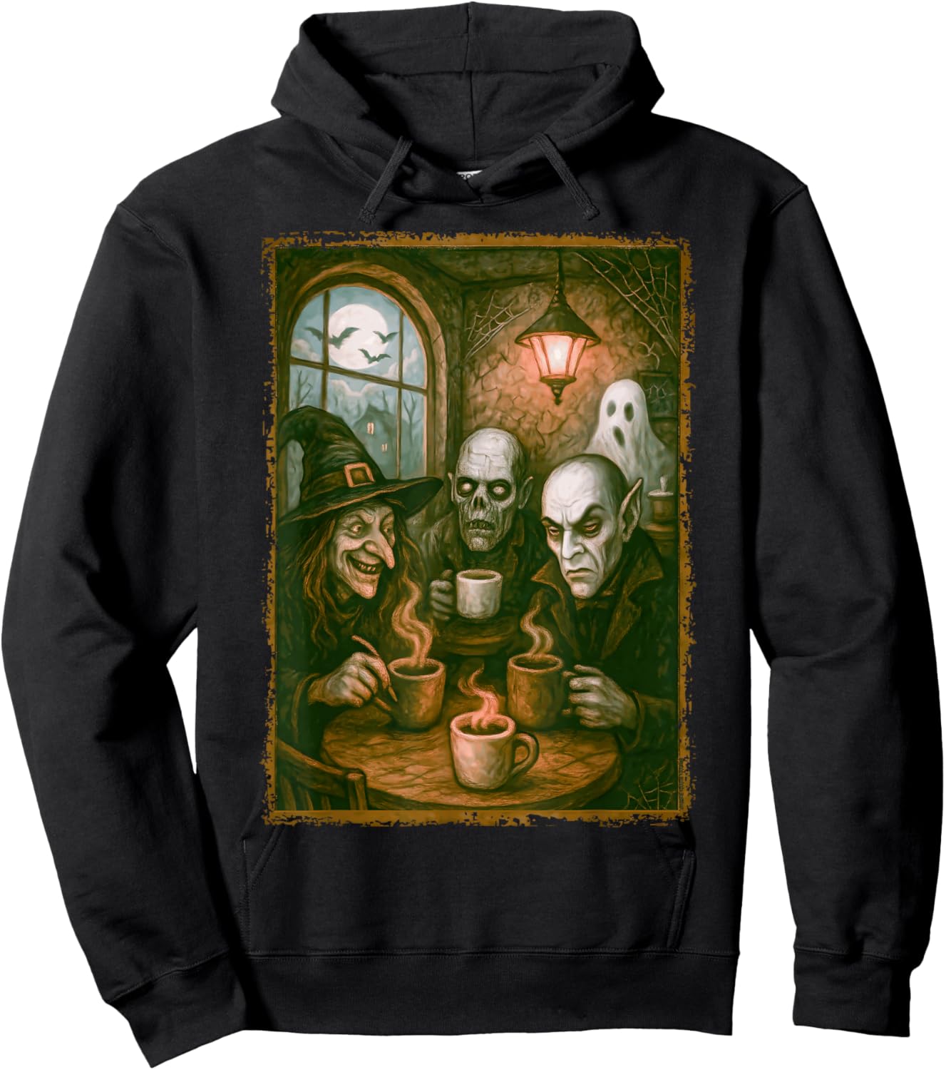 Monsters in Coffee Shop Coffee Lovers Barista Halloween Hoodie - Hoodie | Black