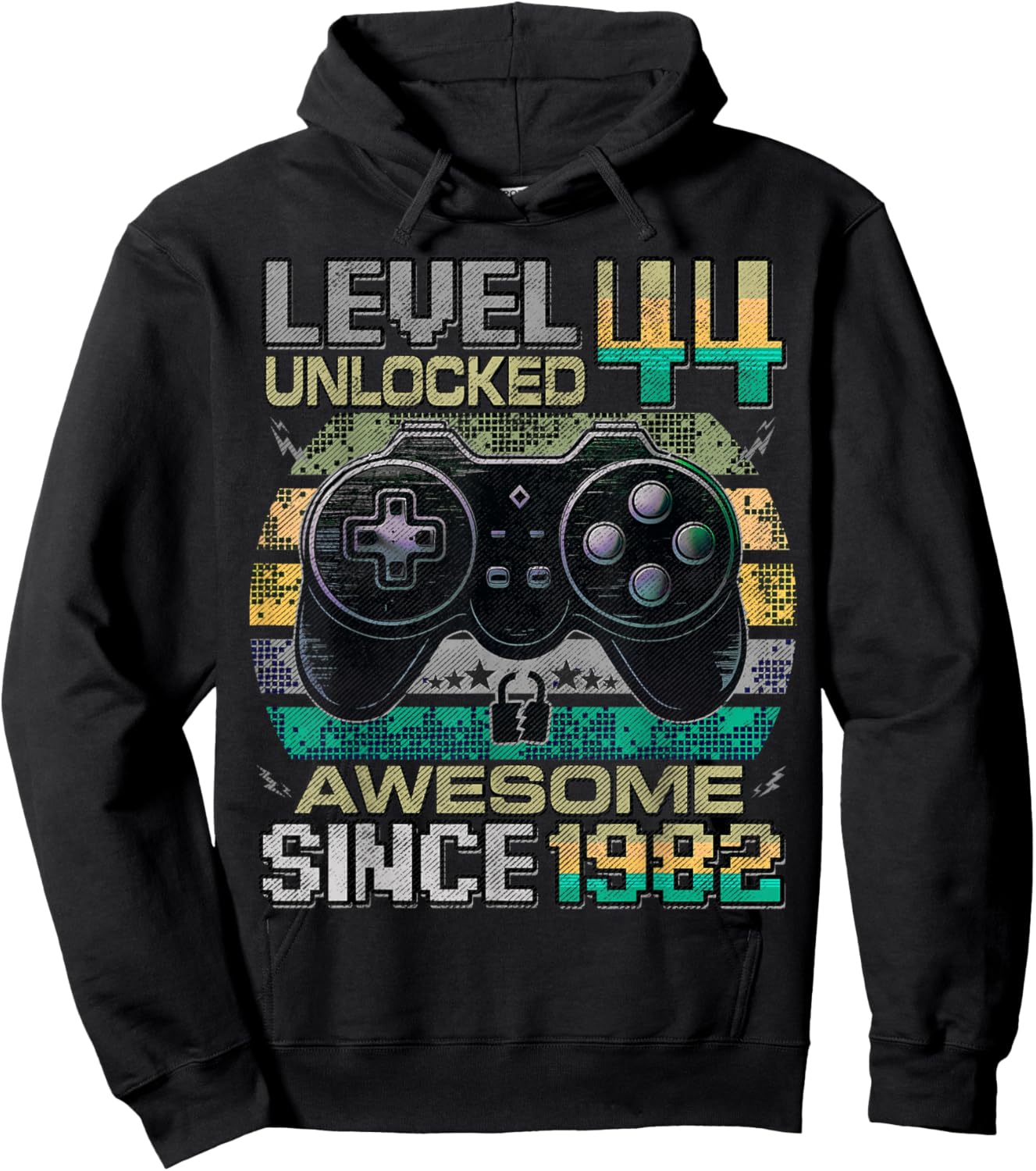 Level 44 Unlocked Awesome Since 1982 44th Birthday Gaming Hoodie - Hoodie | Black