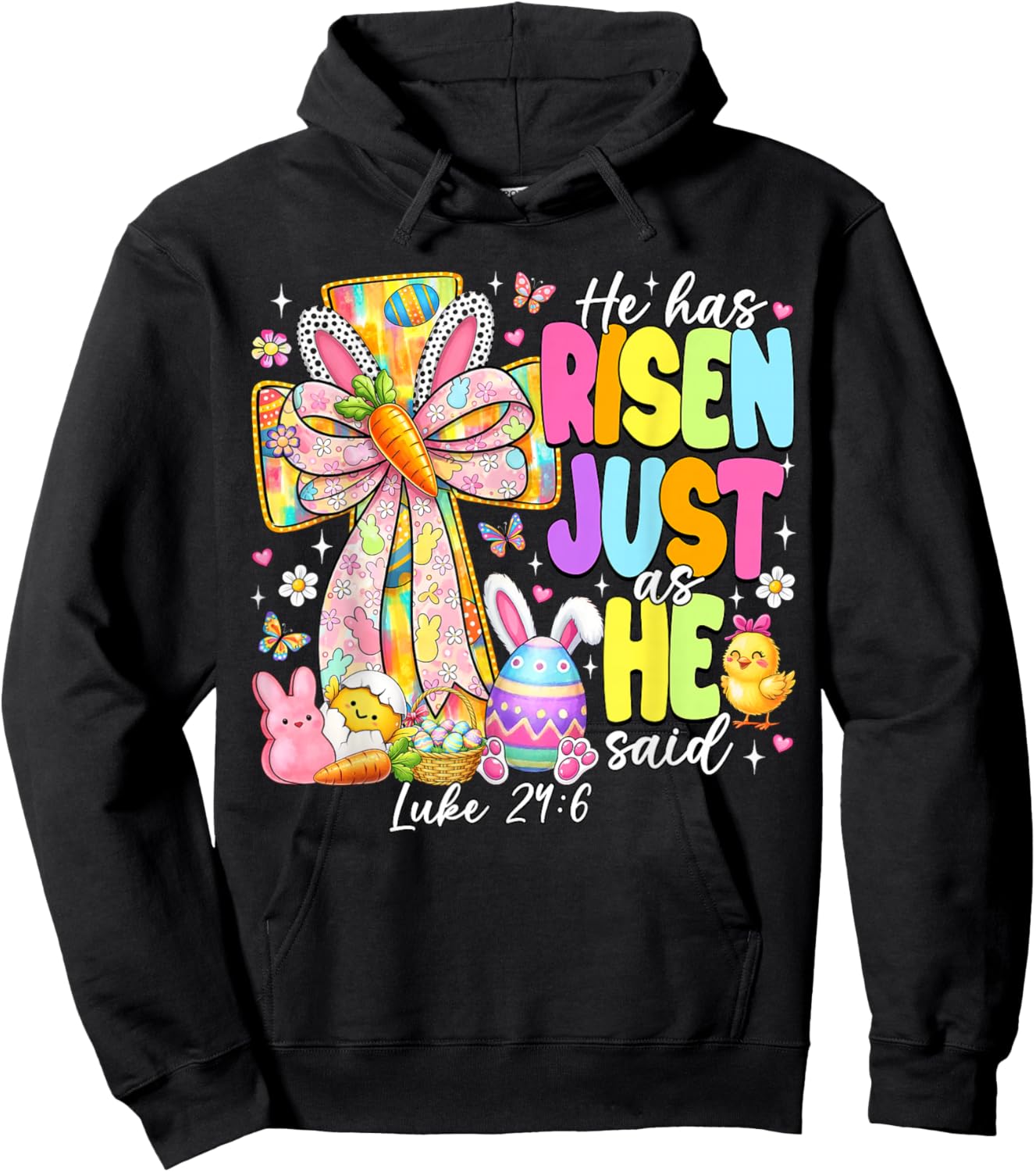 He Has Risen As He Said Bunny Cross Easter Jesus Christian Hoodie - Hoodie | Black