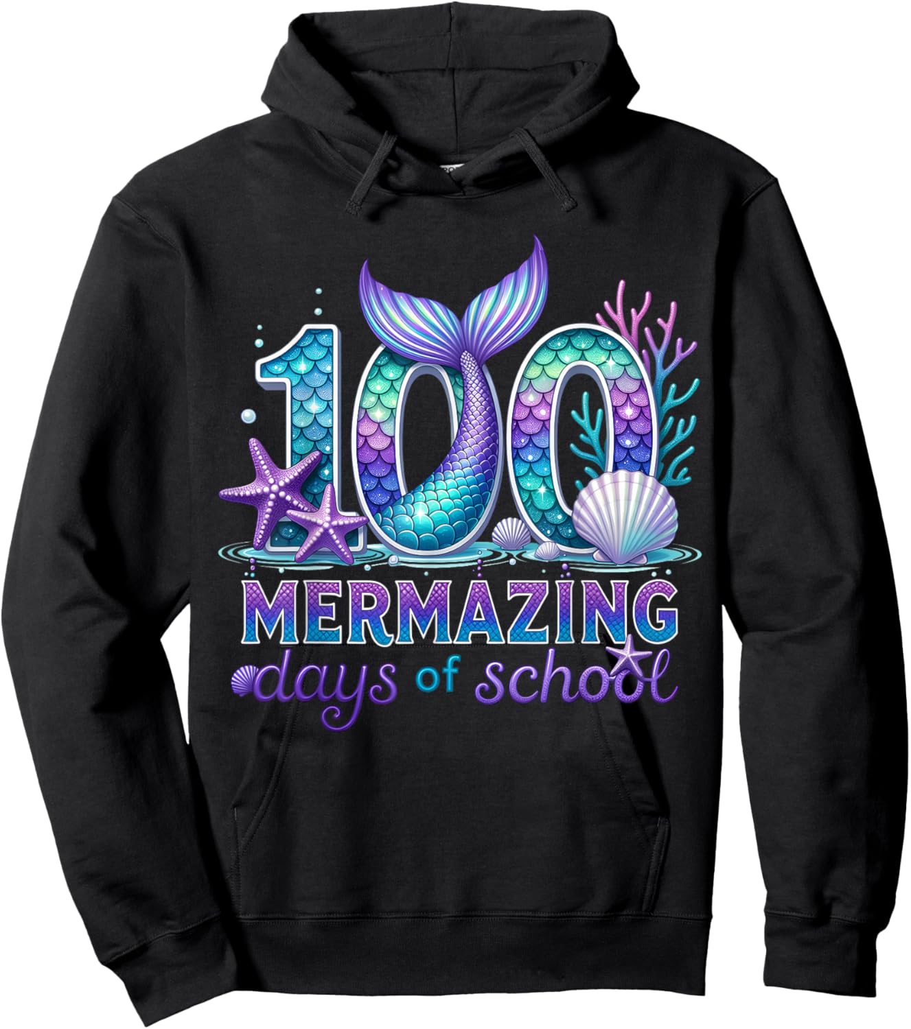 100 Mermazing Days of School Teacher 100 Days of School Girl Hoodie - Hoodie | Black