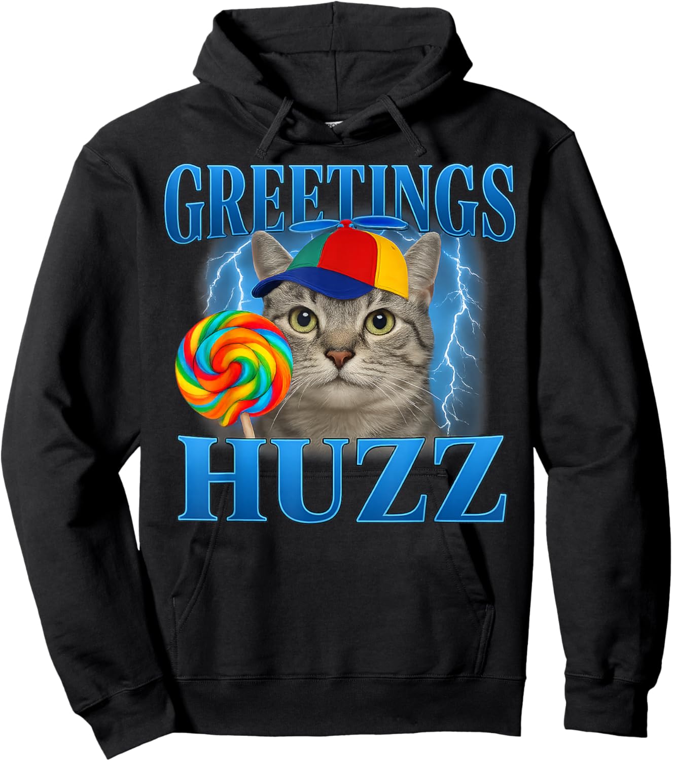 Greetings Huzz Funny Cat Meme Design Gifts Women Kid Hoodie - Hoodie | Black