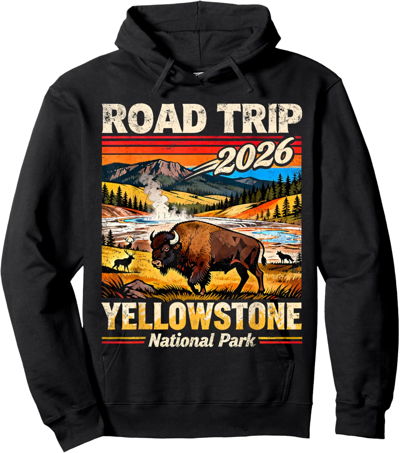Road Trip 2026 Yellowstone National Park Bison Hoodie - Hoodie | Black