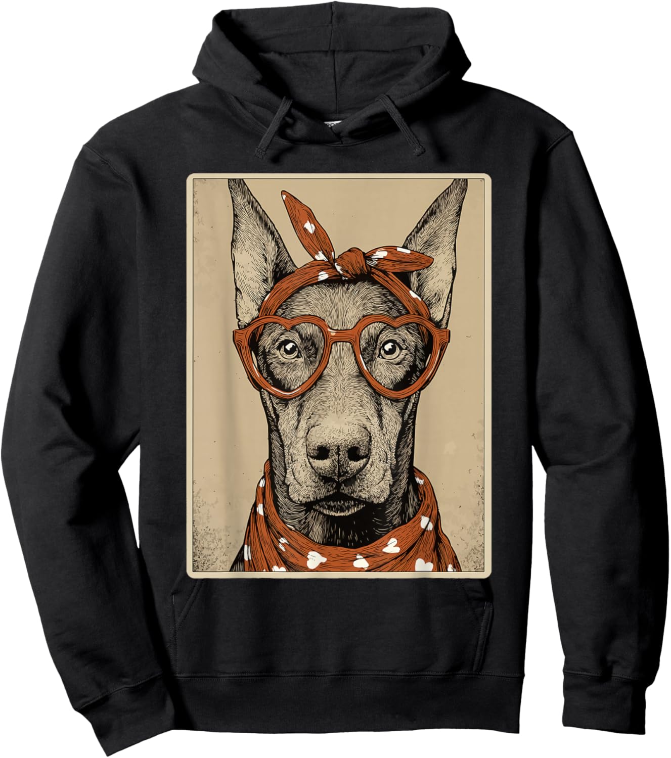 Cute Doberman with Hearts Glasses Valentines Dog Coquette Hoodie - Hoodie | Black