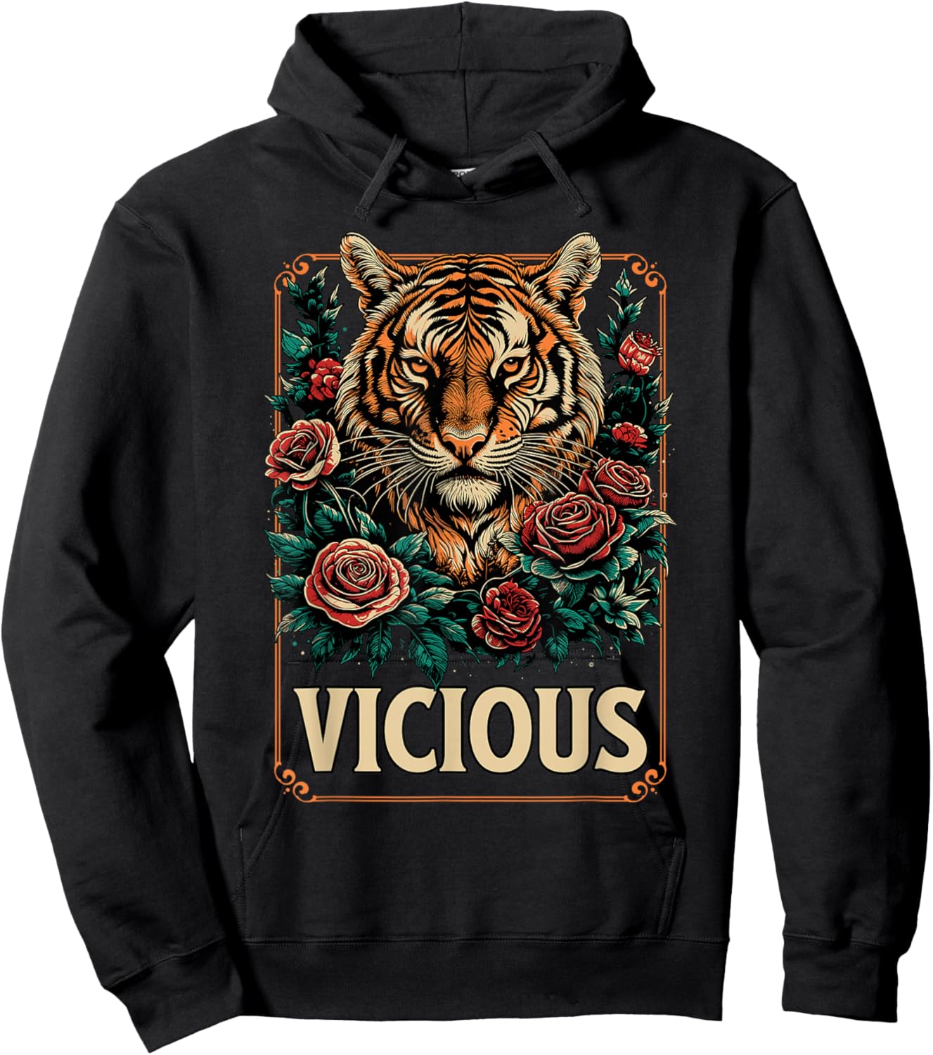 Vicious Tiger Floral Fierce Animal Strength Artwork Hoodie - Hoodie | Black