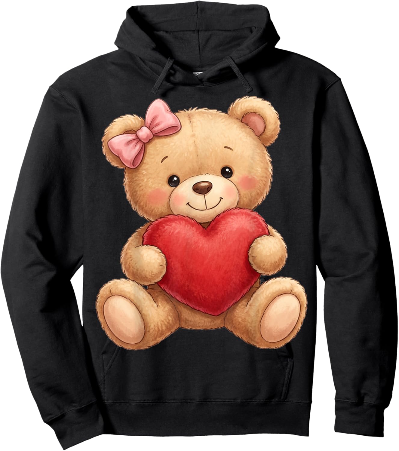 Cute Teddy Bear Women Valentines Shirt Girl Heart Hoodie - Hoodie | Black
