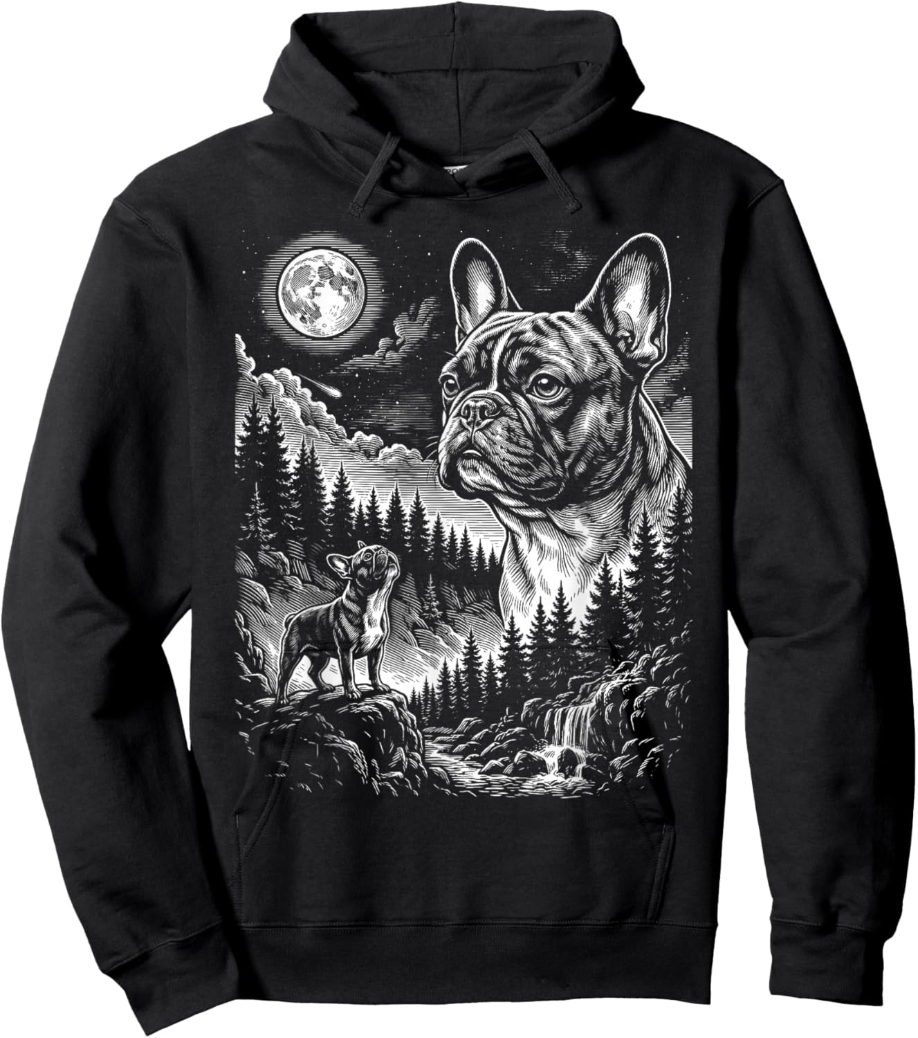 French Bulldog Howling to The Moon Vintage Funny Dog Graphic Hoodie - Hoodie | Black