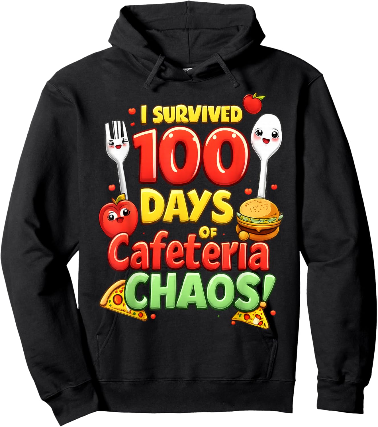I Survived 100 Days of School Funny Lunch Lady Cafeteria Hoodie - Hoodie | Black