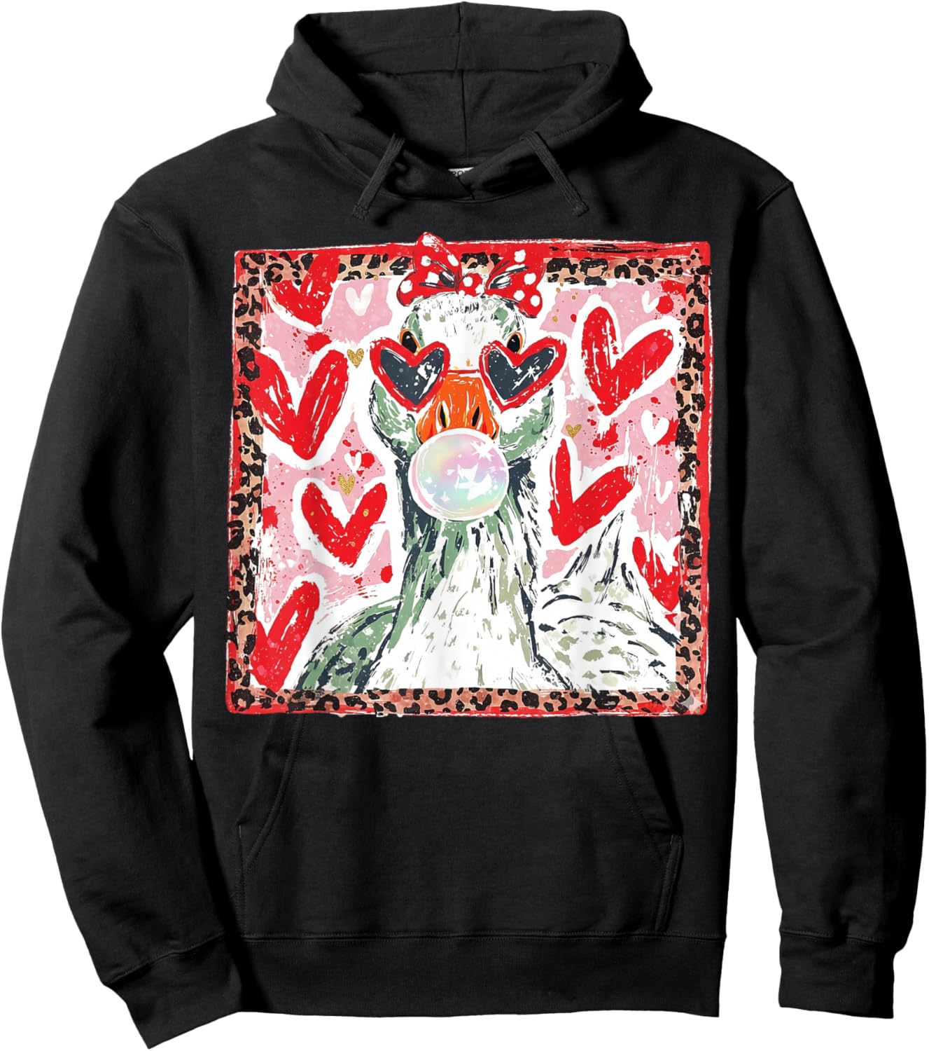 Cute Goose Valentine Bubble Gum Love Hoodie - Hoodie | Black