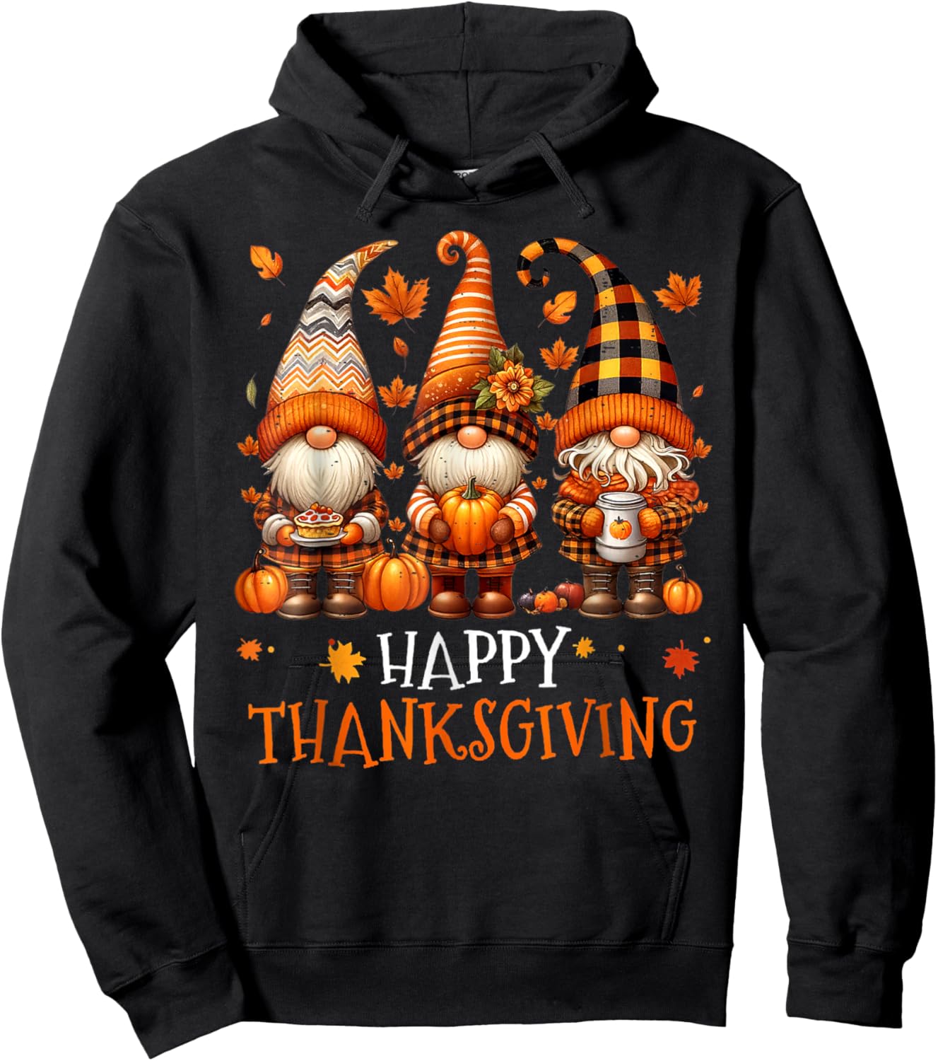 Three Gnomes Happy Thanksgiving Autumn Fall Pumpkin Spice Hoodie - Hoodie | Black