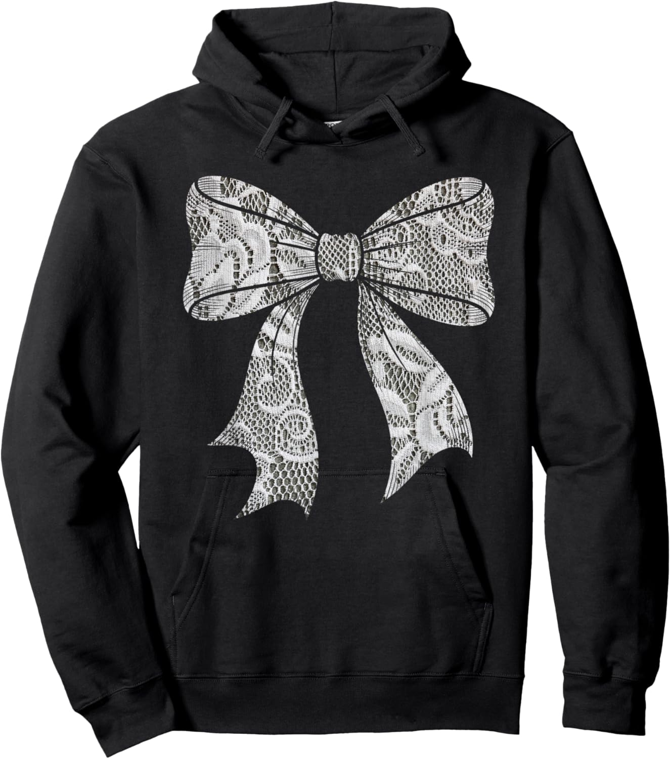 White Lace Bow Vintage Floral Coquette Aesthetic Hoodie - Hoodie | Black