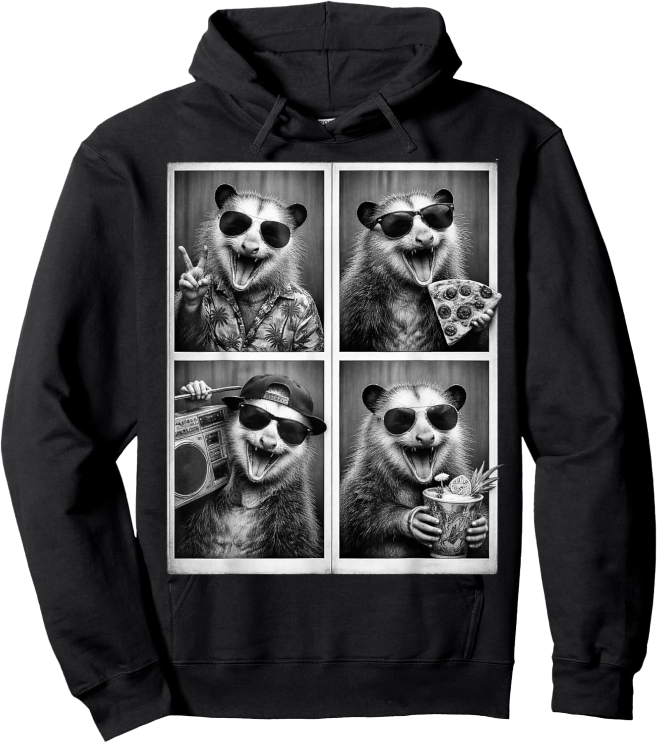 Funny Opossum Sunglasses Possum Selfie Meme Hoodie - Hoodie | Black