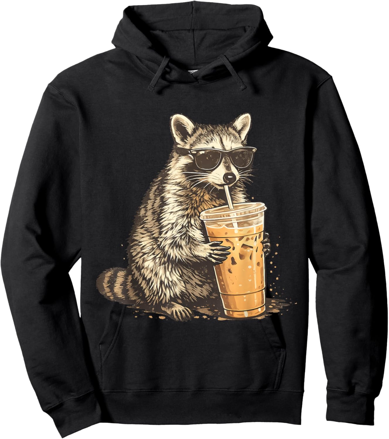Funny Raccoon Iced Coffee Funny Animal Graphic Sarcastic Hoodie - Hoodie | Black