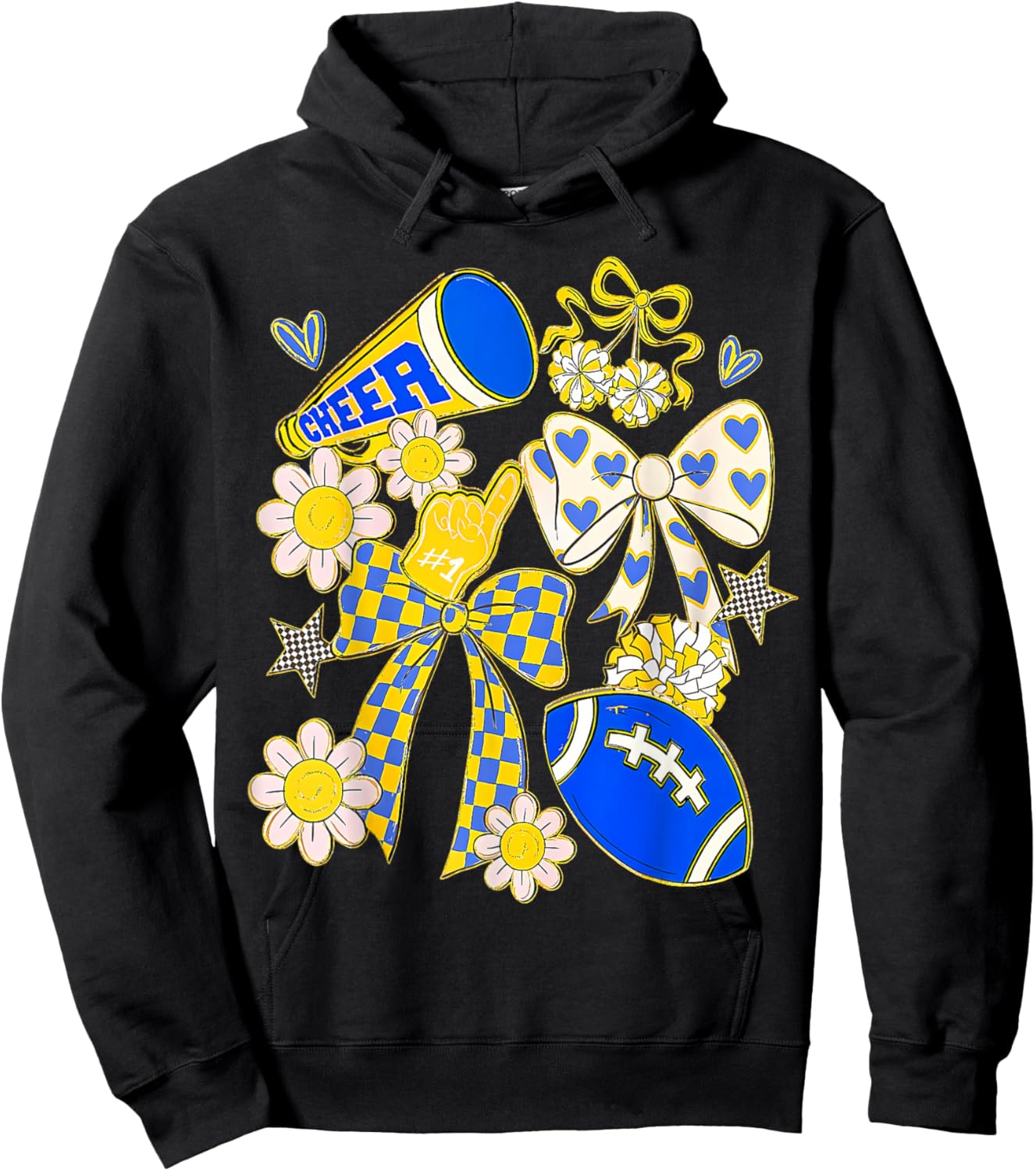 Blue Gold Cheerleader Game Day Football Cheer Mom Mama Hoodie - Hoodie | Black