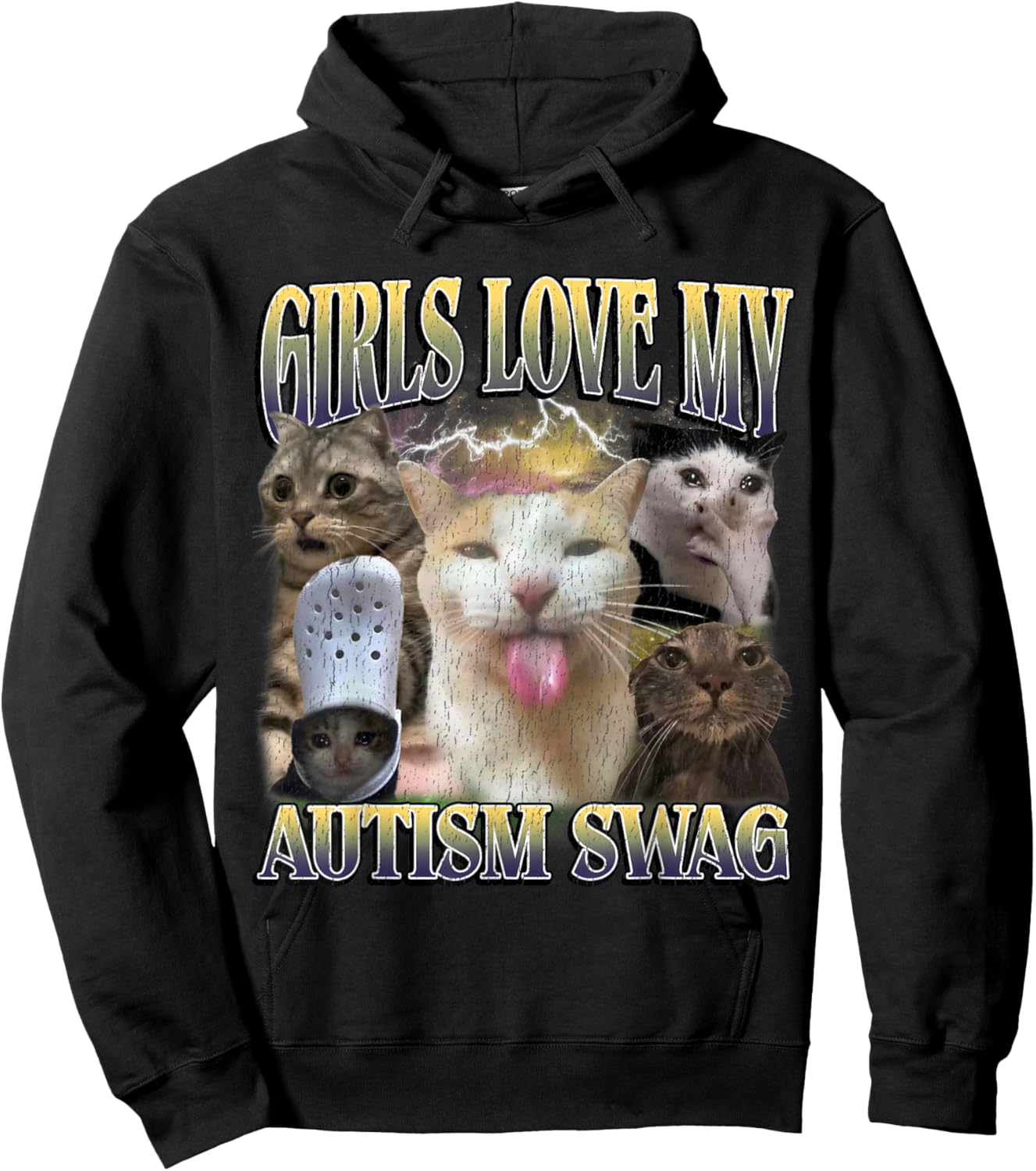 Girls Love My Autism Swag Funny Cat Meme Bootleg Graphic Hoodie - Hoodie | Black