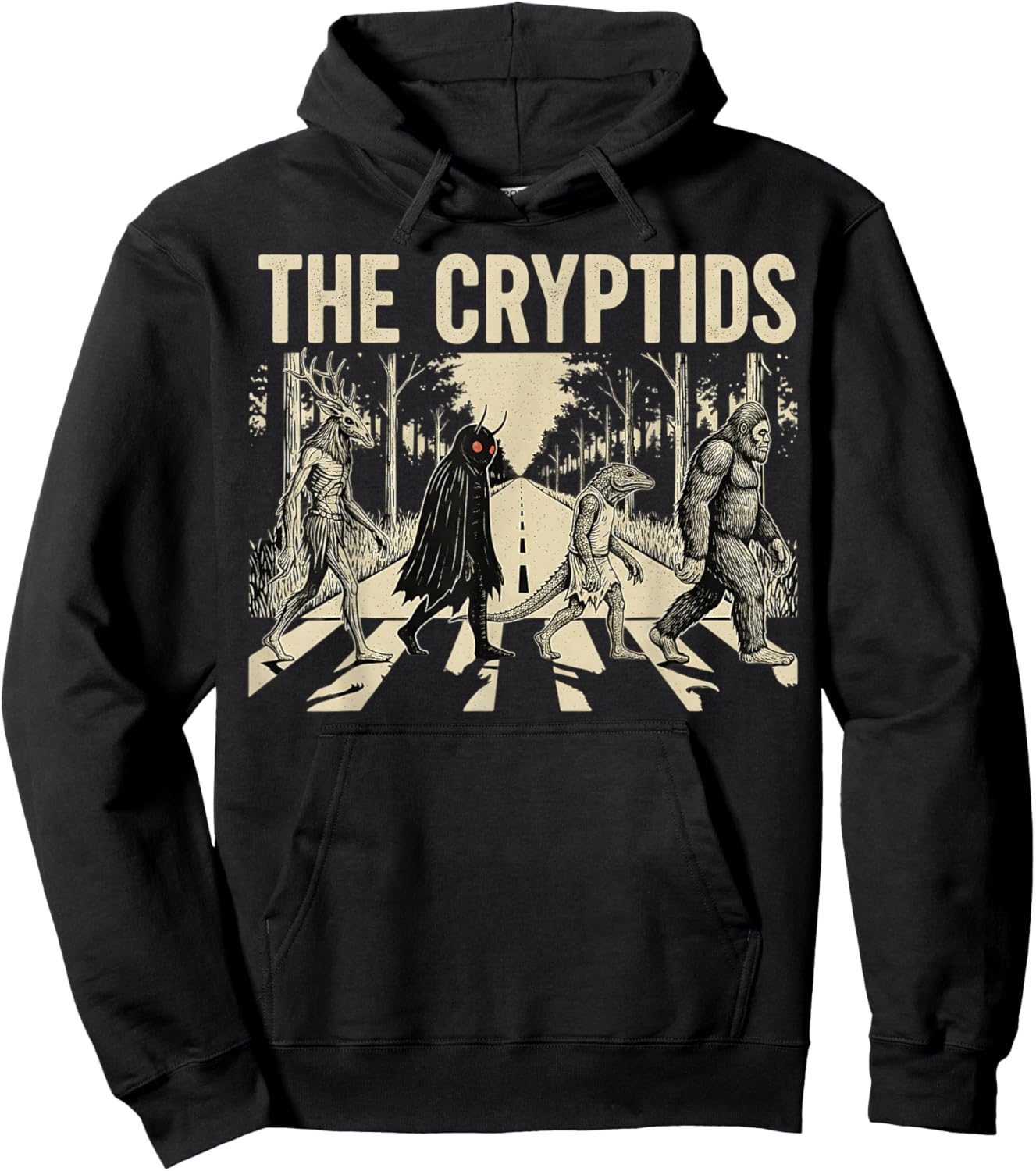 The Cryptids Funny Bigfoot Mothman Monster Halloween Graphic Hoodie - Hoodie | Black