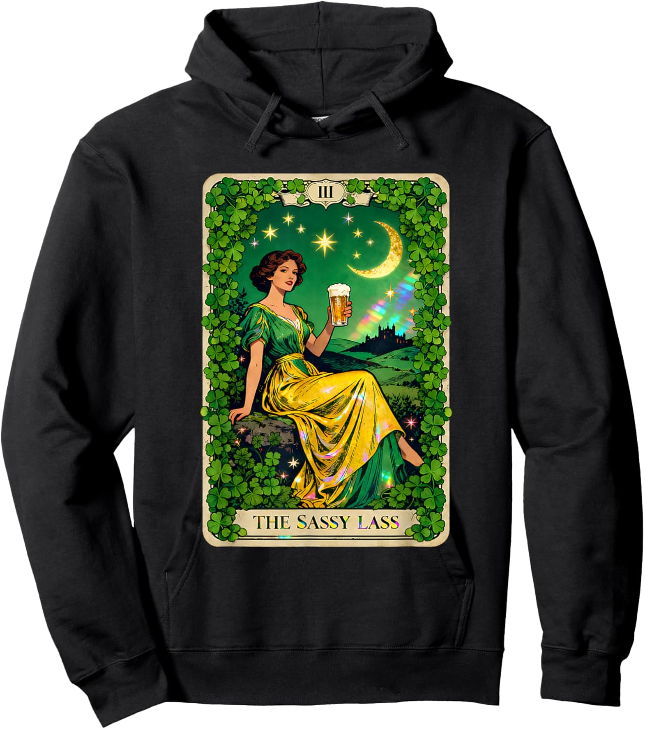 The Sassy Lass Vintage Irish Tarot St Patricks Day Hoodie - Hoodie | Black