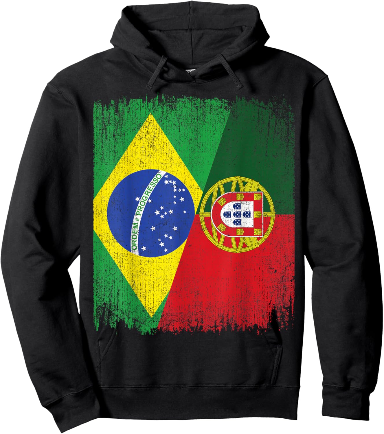 Half Brazil Portugal Split Flag Brazilian Portuguese Roots Hoodie - Hoodie | Black