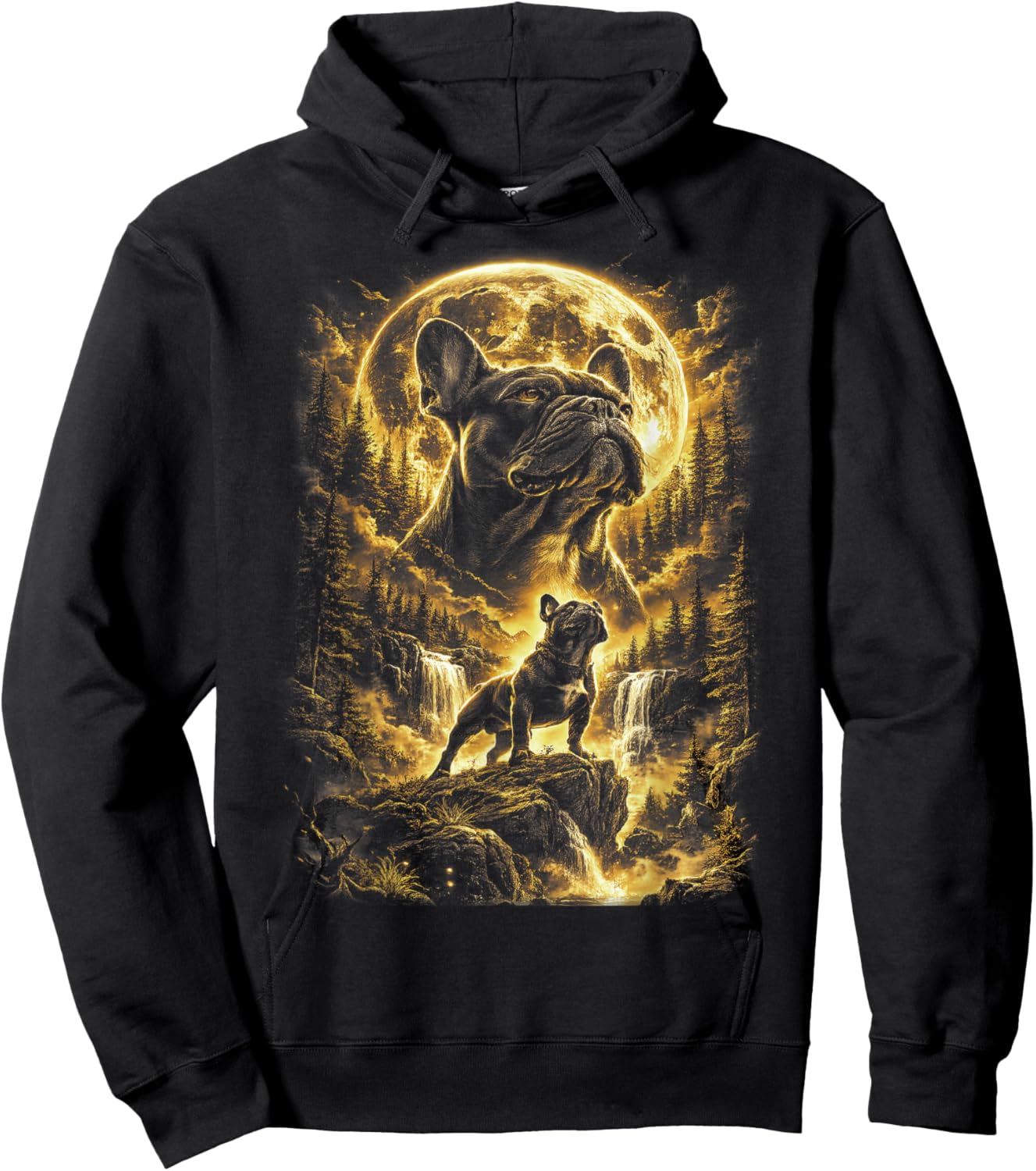 French Bulldog Howling to The Moon Vintage Dog Art Hoodie - Hoodie | Black