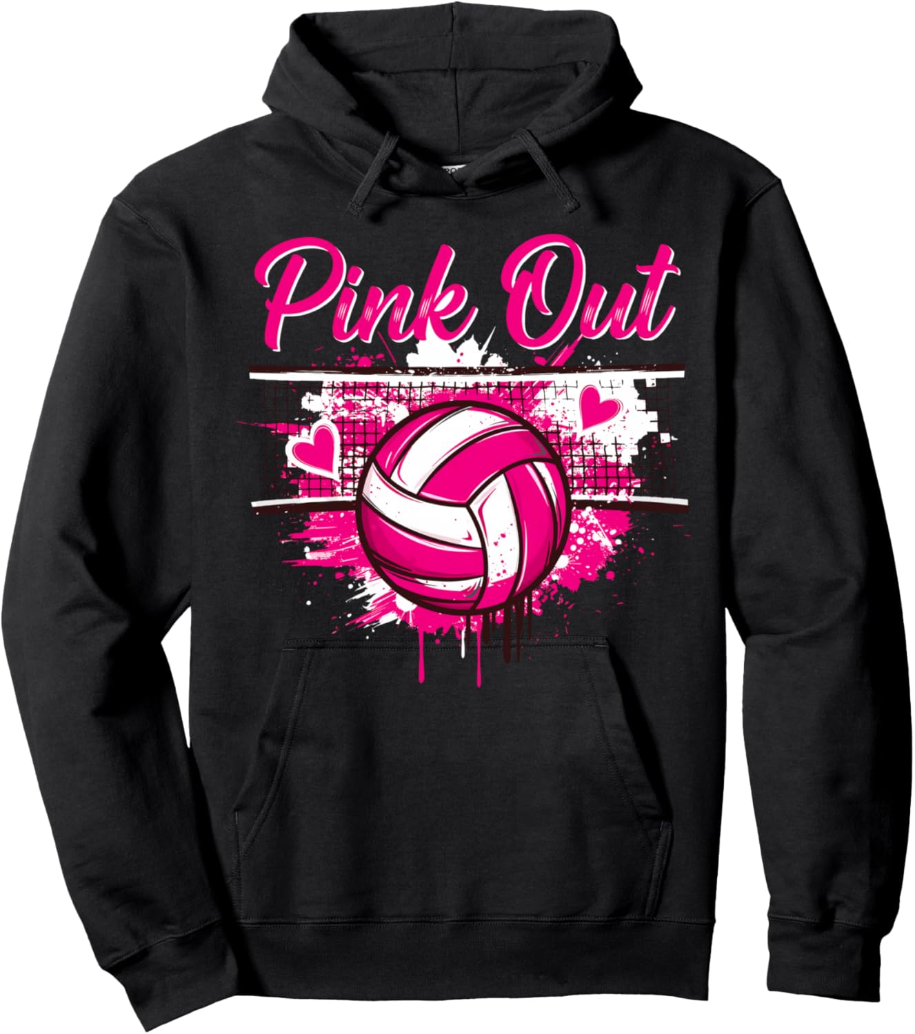 Pink Out Volleyball Mom Girls Player Breast Cancer Awareness Hoodie - Hoodie | Black