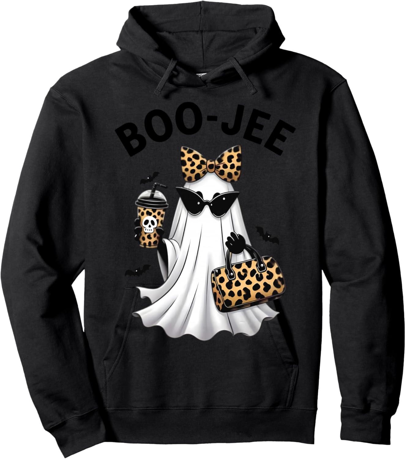 Boo-JEE Halloween Boujee Ghost Coquette Leopard Ghost Coffee Hoodie - Hoodie | Black