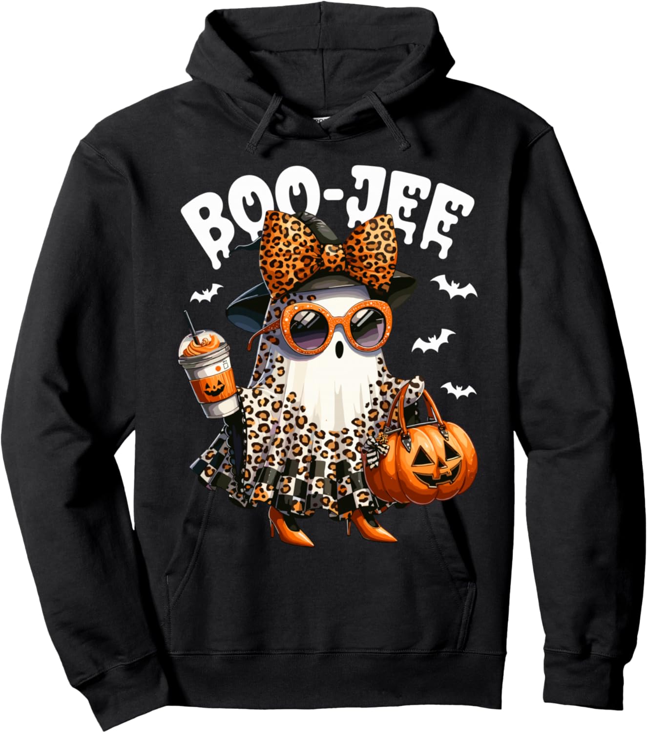 Boo Jee Ghost Boojee Leopard Bow Spooky Vibes Halloween Hoodie - Hoodie | Black