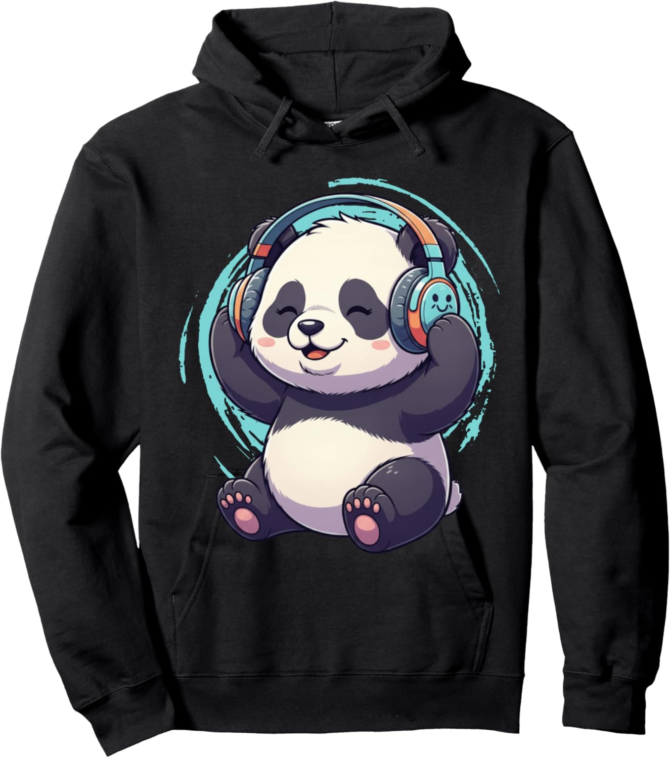Cute Dj Panda With Headphones Kawaii Hoodie - Hoodie | Black