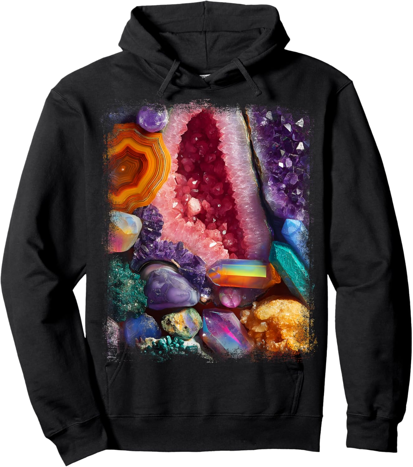 Crystal Geode Collection Design Colorful Minerals and Gems Hoodie - Hoodie | Black