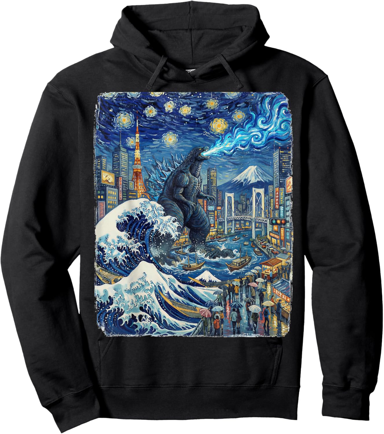 Kaiju Monster Japanese Anime Vangogh Painting Art Graphic Hoodie - Hoodie | Black