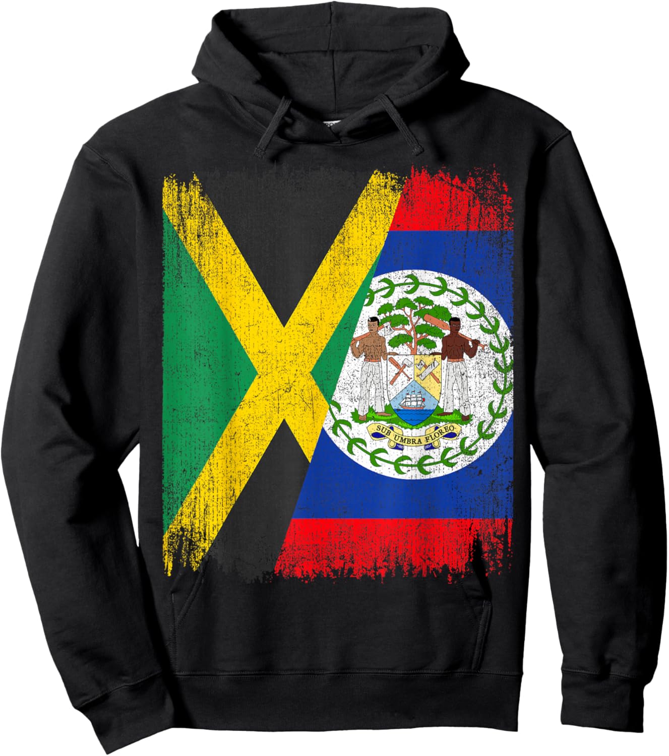 Half Jamaica Belize Flag Jamaican Belizean Pride Roots Hoodie - Hoodie | Black