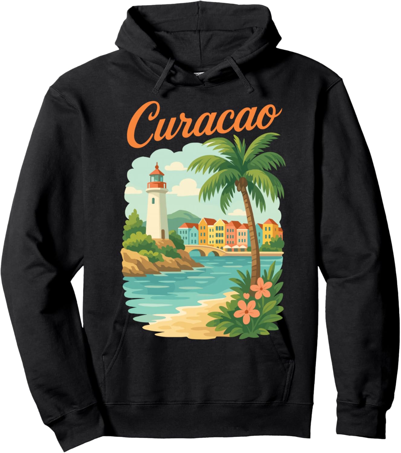 Vintage Curacao Tropical Caribbean Island Hoodie - Hoodie | Black