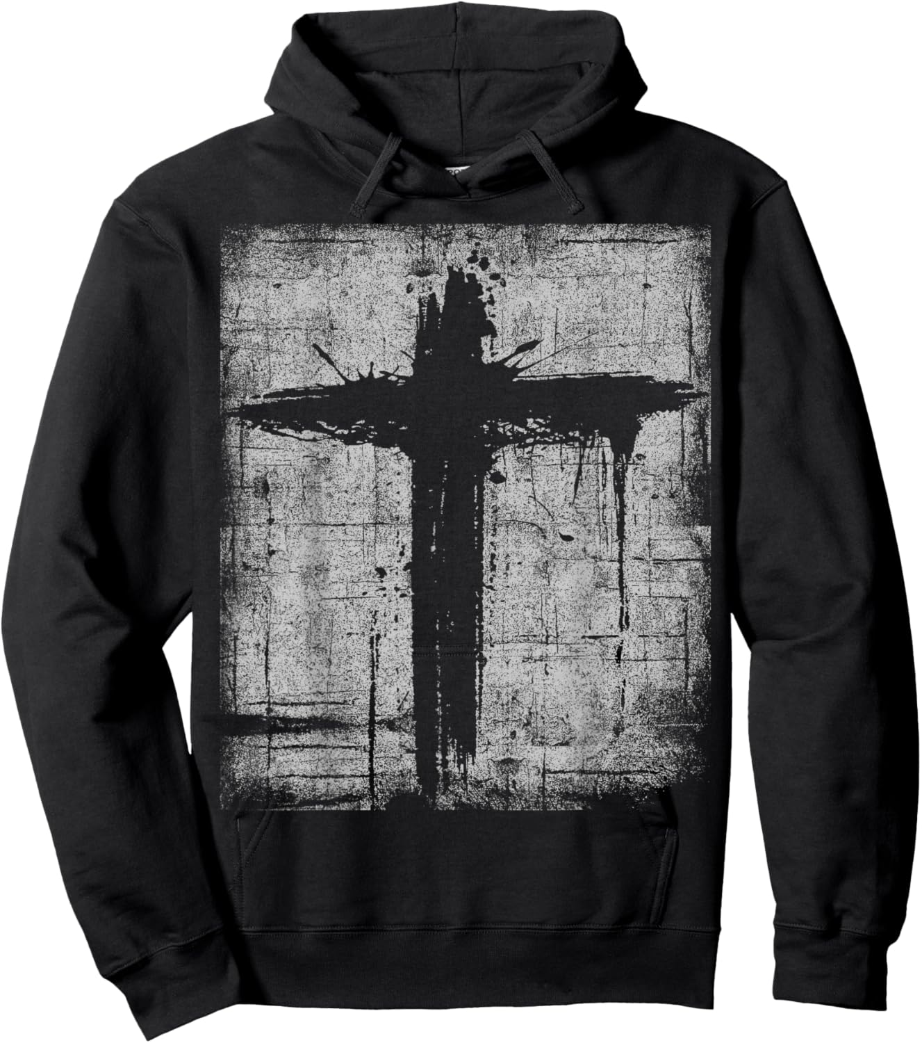 Cross Black Cool Grunge Distressed Crucifix Faith Christian Hoodie - Hoodie | Black