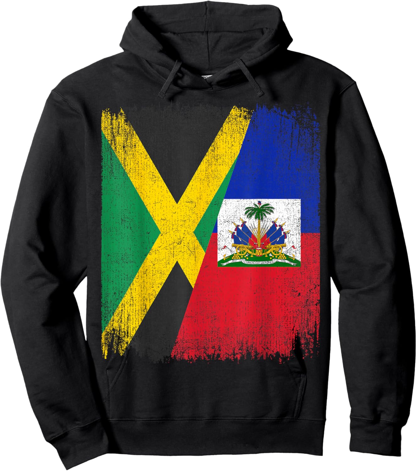 Half Jamaica Haiti Flag Jamaican Haitian Pride Roots Hoodie - Hoodie | Black