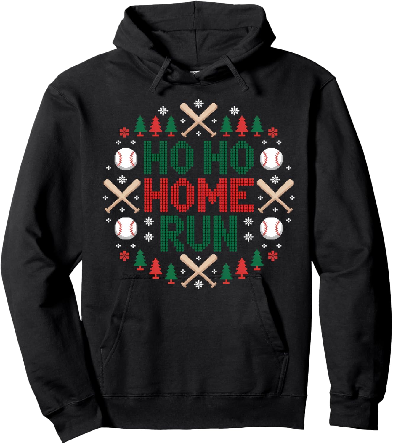 Ho Ho Home Run Ugly Christmas Sweater Funny Baseball lover Hoodie - Hoodie | Black
