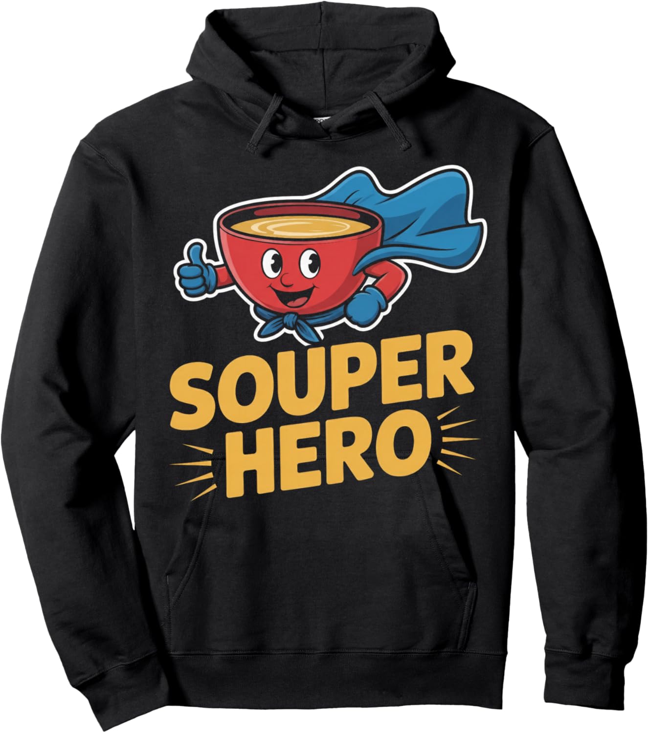 Souper Hero Funny Soup Bowl Cartoon Pun Hoodie - Hoodie | Black